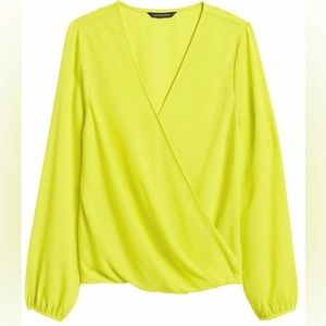 Banana Republic Faux Wrap Long Sleeve Blouse, Color: Neon Yellow, Size: XL
